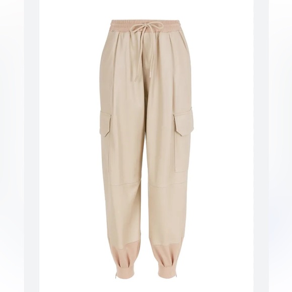Nocturne Pants - Nocturne Faux Leather Joggers Lined Cream Tan Zip Ankle Pockets NWT Size 34 XS